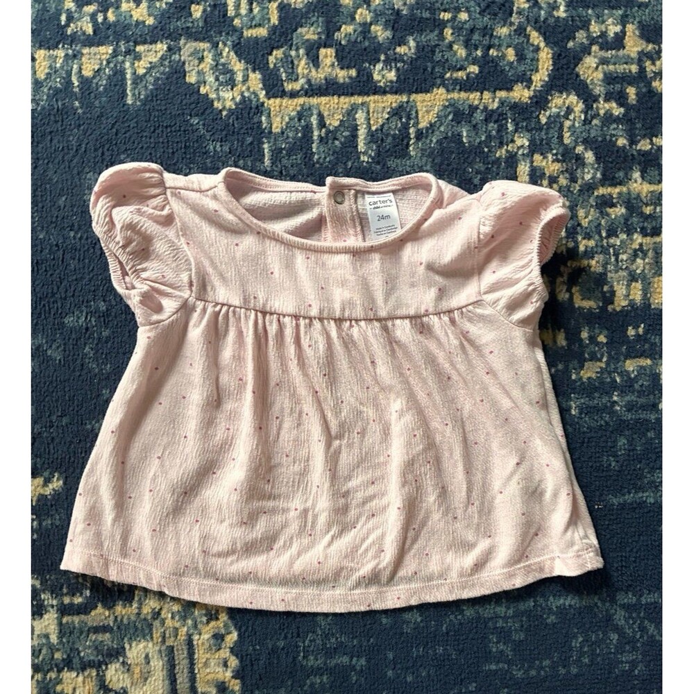 Carter’s Child of Mine Baby Girls Pink Polka Dot Flutter Sleeve Top – 24M